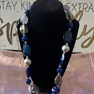 Elegant Blue and Silver Beaded Necklace #29236